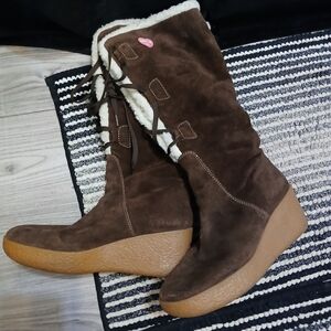 Vintage Michael Kors Brown Suede Wedge Boots w/ Faux Shearling Size 9 1/2 | Y2K